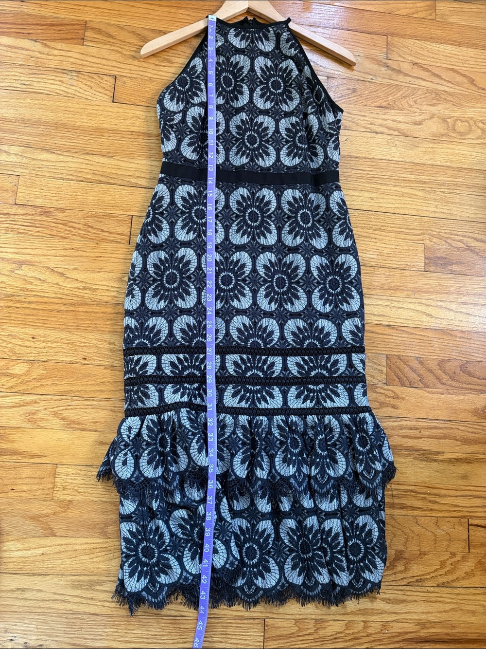 Banana Republic Black and White Floral Lace Halter Midi Ruffle Mermaid Dress - Picture 7 of 7